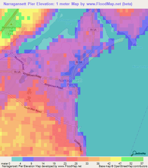 Narragansett Pier,US Elevation Map