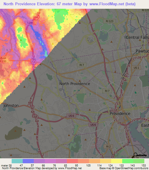 North Providence,US Elevation Map