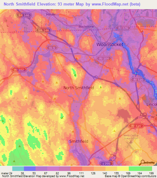 North Smithfield,US Elevation Map