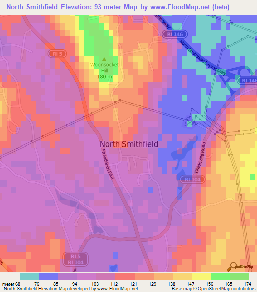 North Smithfield,US Elevation Map