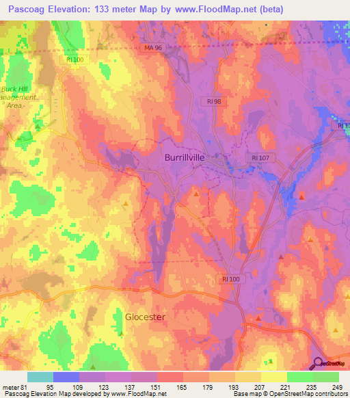 Pascoag,US Elevation Map