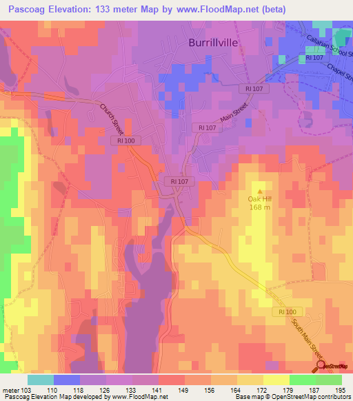 Pascoag,US Elevation Map