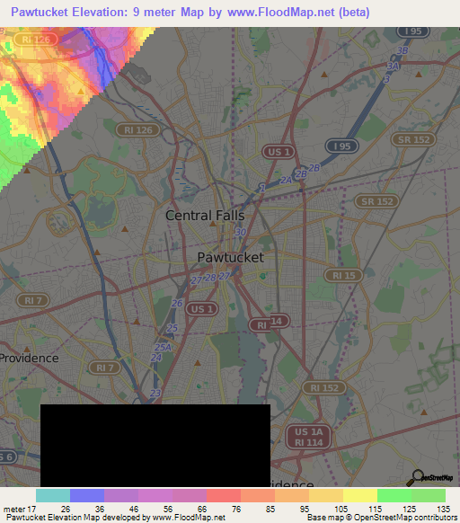 Pawtucket,US Elevation Map