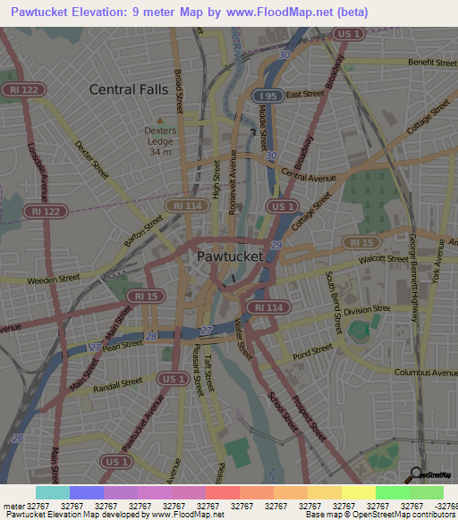 Pawtucket,US Elevation Map