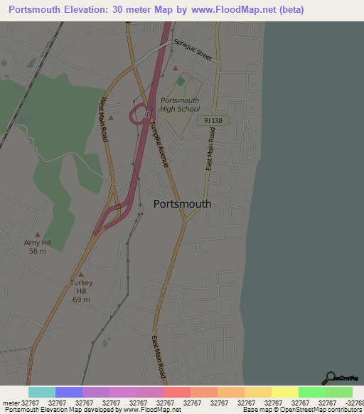 Portsmouth,US Elevation Map