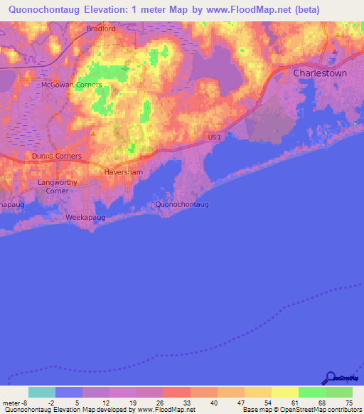 Quonochontaug,US Elevation Map