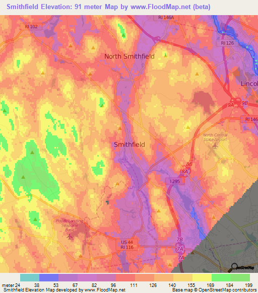 Smithfield,US Elevation Map