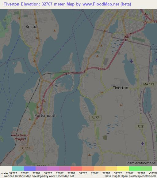 Tiverton,US Elevation Map