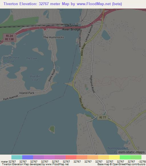 Tiverton,US Elevation Map