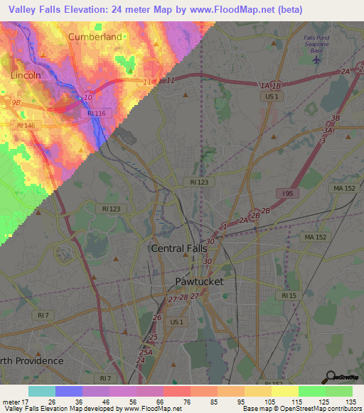 Valley Falls,US Elevation Map