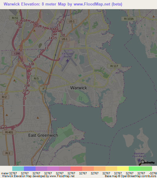 Warwick,US Elevation Map