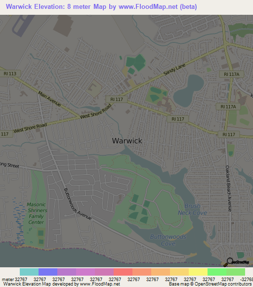 Warwick,US Elevation Map