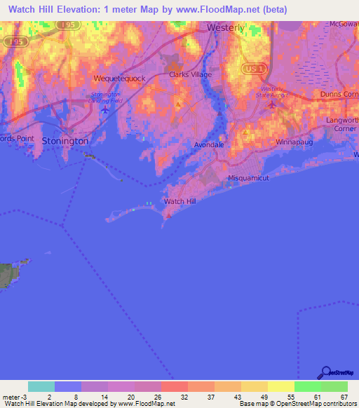 Watch Hill,US Elevation Map