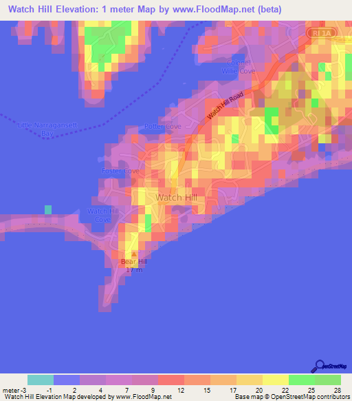 Watch Hill,US Elevation Map