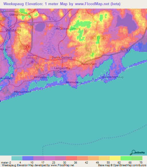 Weekapaug,US Elevation Map