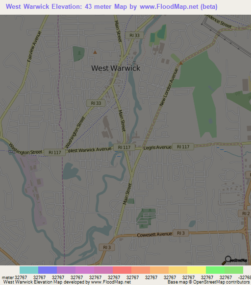 West Warwick,US Elevation Map