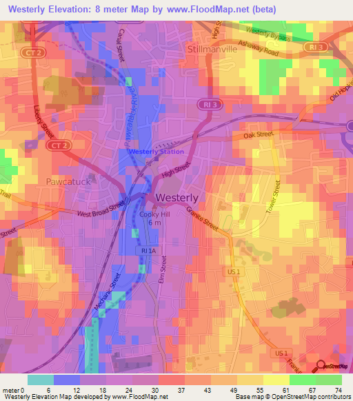 Westerly,US Elevation Map