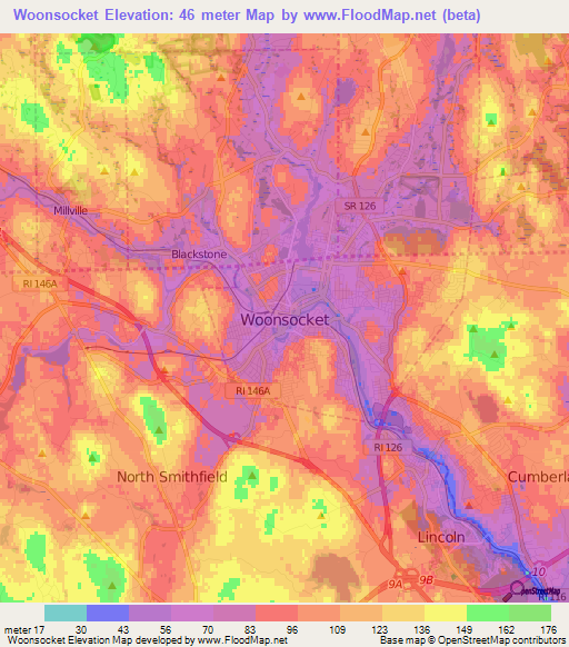 Woonsocket,US Elevation Map