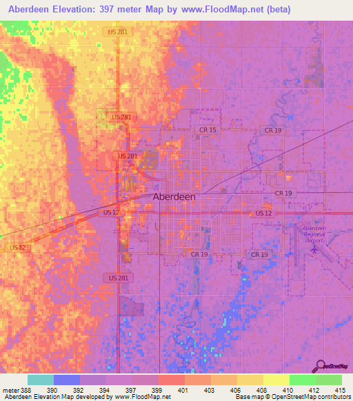 Aberdeen,US Elevation Map