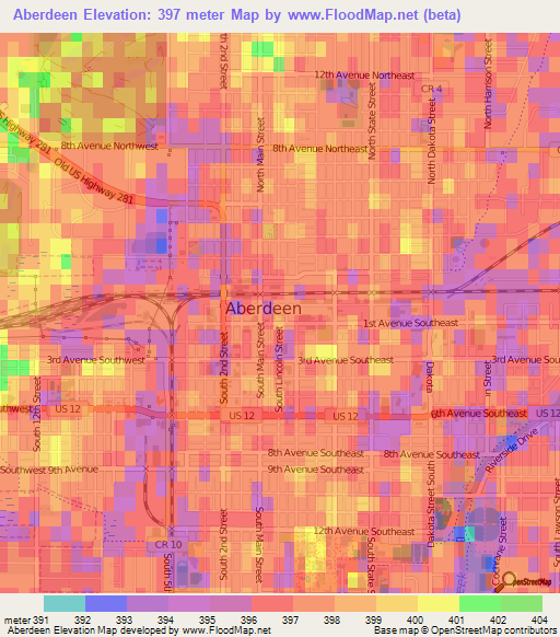 Aberdeen,US Elevation Map