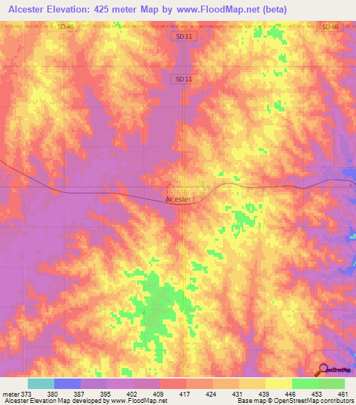 Alcester,US Elevation Map