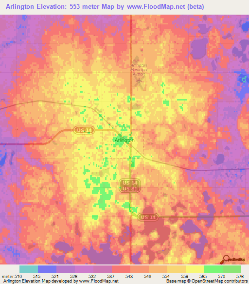 Arlington,US Elevation Map