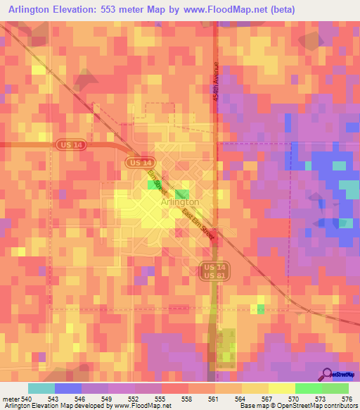 Arlington,US Elevation Map