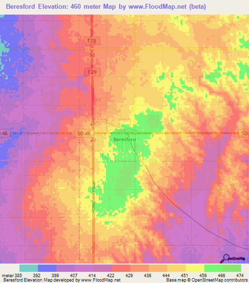 Beresford,US Elevation Map