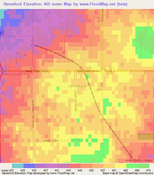 Beresford,US Elevation Map