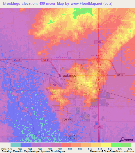 Brookings,US Elevation Map