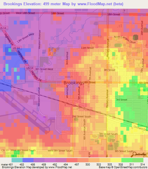 Brookings,US Elevation Map