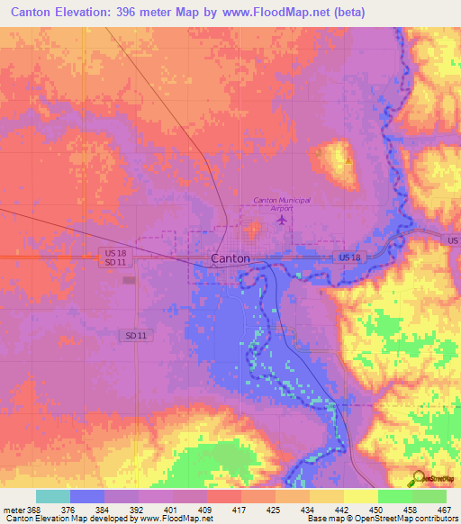 Canton,US Elevation Map