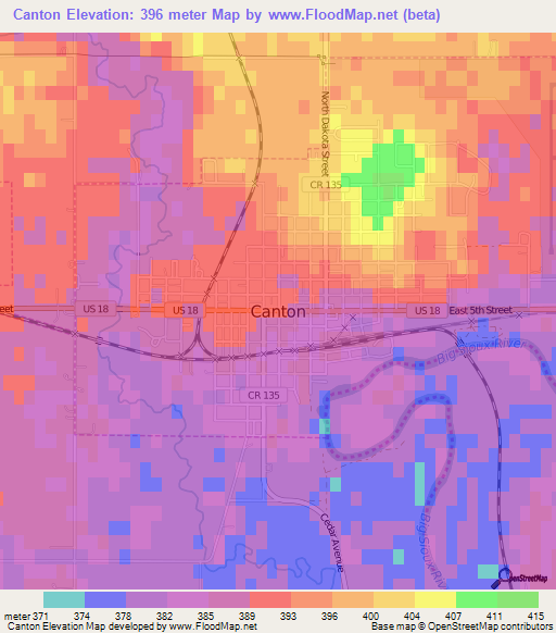 Canton,US Elevation Map