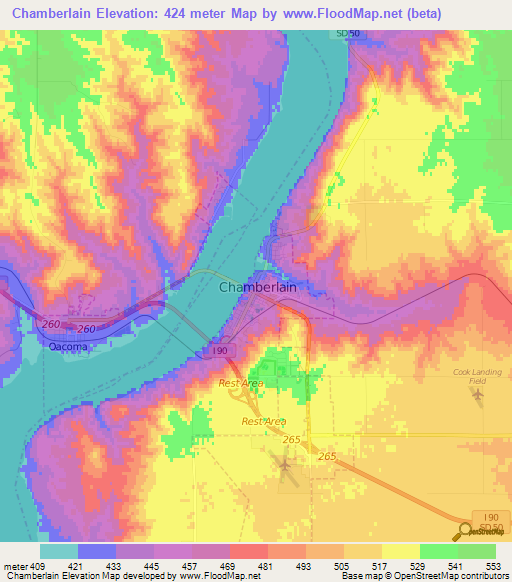 Chamberlain,US Elevation Map