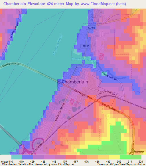 Chamberlain,US Elevation Map