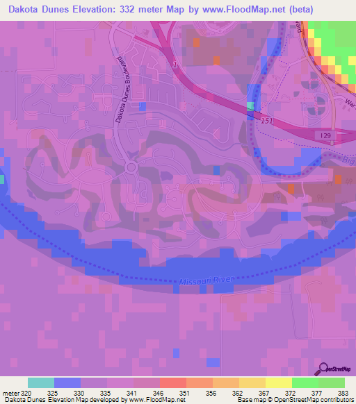 Dakota Dunes,US Elevation Map