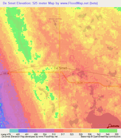 De Smet,US Elevation Map