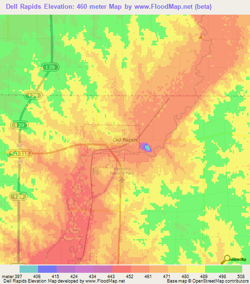 Dell Rapids,US Elevation Map