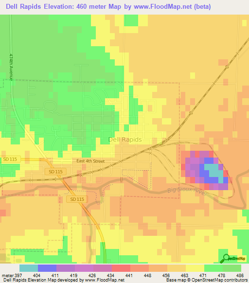 Dell Rapids,US Elevation Map