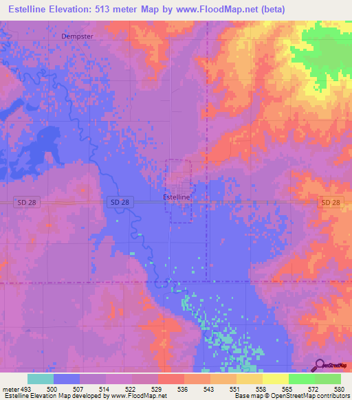 Estelline,US Elevation Map