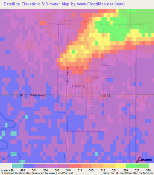 Estelline,US Elevation Map