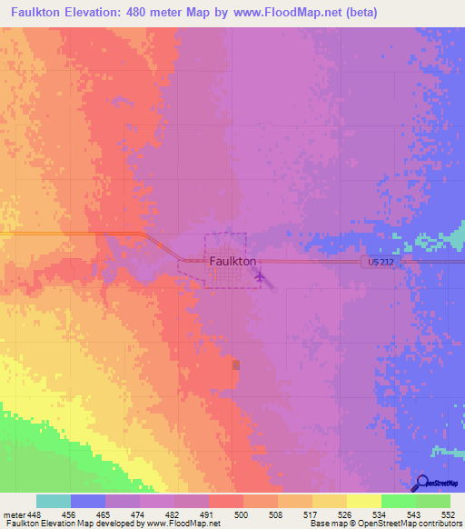 Faulkton,US Elevation Map