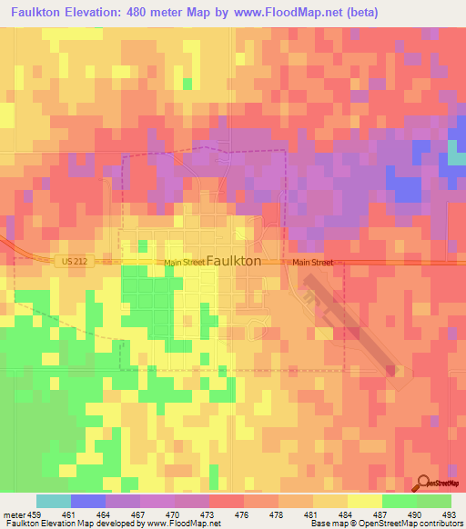 Faulkton,US Elevation Map