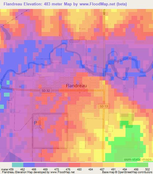 Flandreau,US Elevation Map