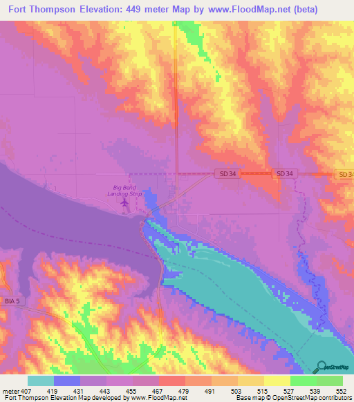 Fort Thompson,US Elevation Map