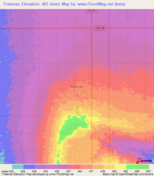 Freeman,US Elevation Map