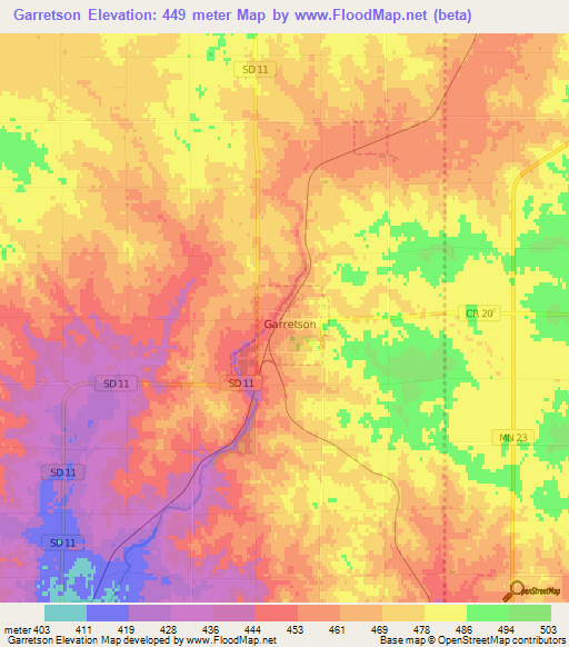 Garretson,US Elevation Map