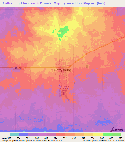 Gettysburg,US Elevation Map