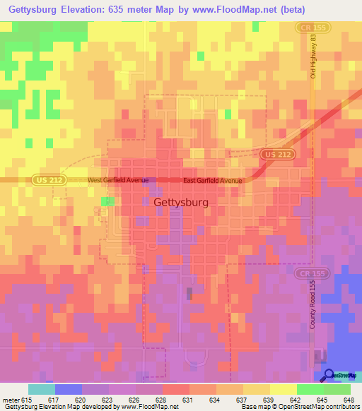 Gettysburg,US Elevation Map