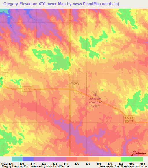 Gregory,US Elevation Map